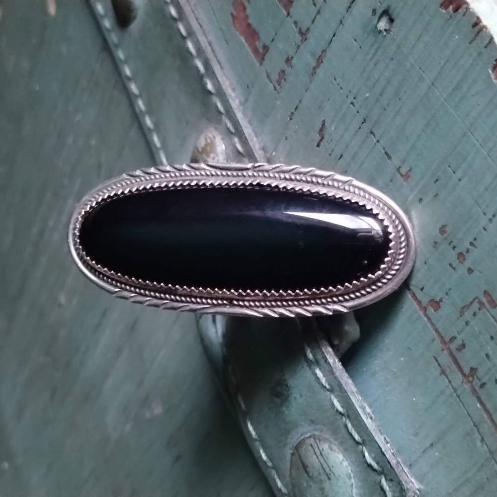 Harry Spencer Navajo Native American Black Onyx Sterling Silver Ring Southwest